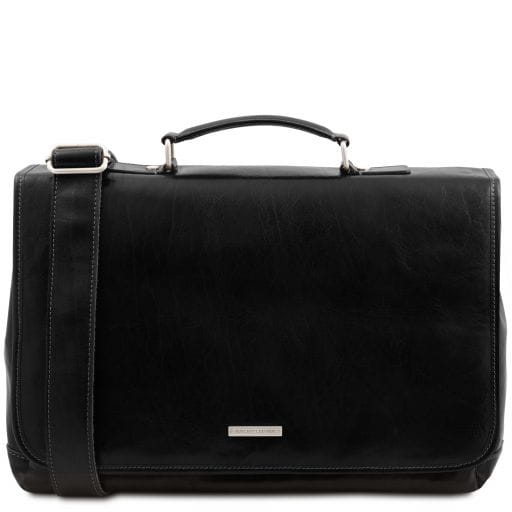 Tuscany Leather Mantova - Skórzana teczka wielofunkcyjna TL SMART z klapą, kolor czarny TL142068