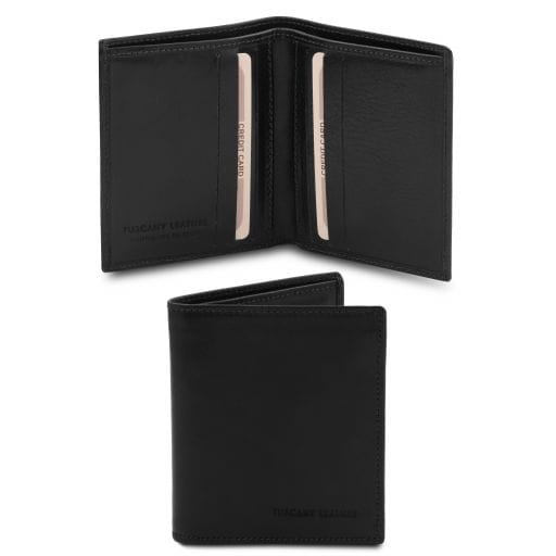 Tuscany Leather - 2 krotnie składany skórzany portfel męski, kolor czarny TL142064