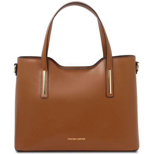 Tuscany Leather Olimpia - skórzana torba na zakupy dla kobiet, kolor cognac TL141412